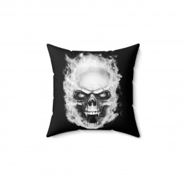 Flaming Demon Skull Black n White Spun Polyester Square Pillow gift