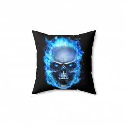 Flaming Demon Skull Blue Spun Polyester Square Pillow gift