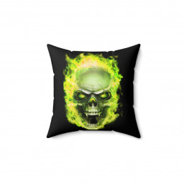 Flaming Demon Skull yellow Spun Polyester Square Pillow gift