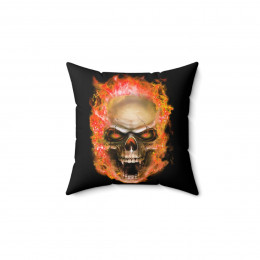 Flaming Demon Skull orange Spun Polyester Square Pillow gift