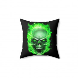 Flaming Demon Skull green Spun Polyester Square Pillow gift